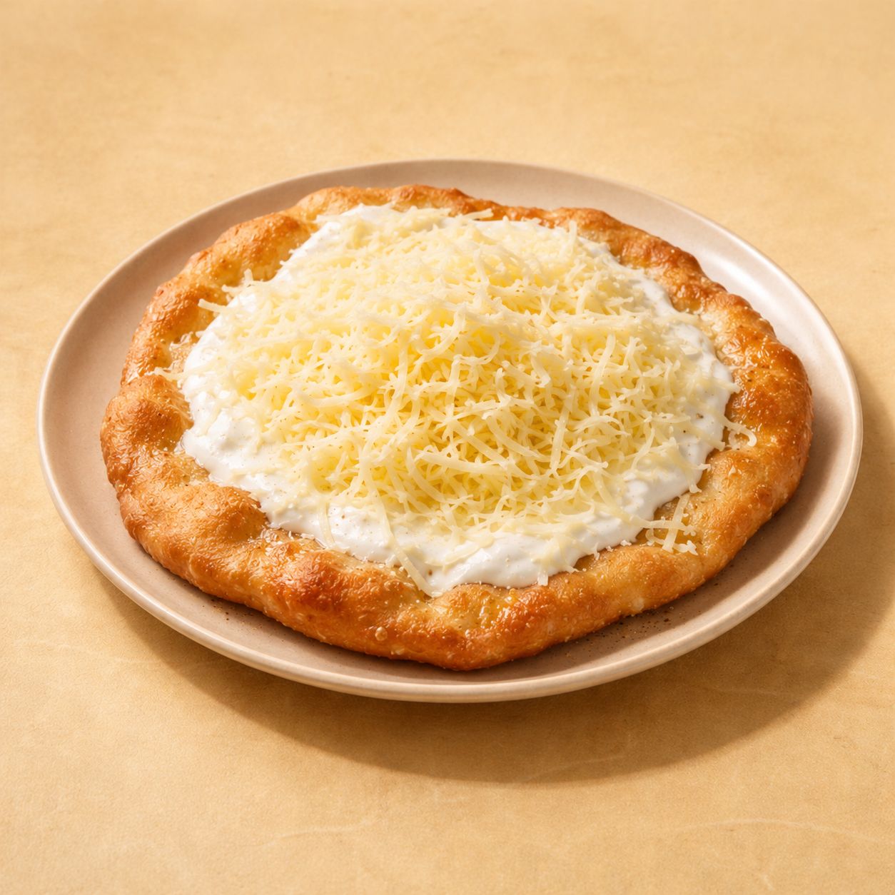 Klassische Lángos mit Sauerrahm und Käse