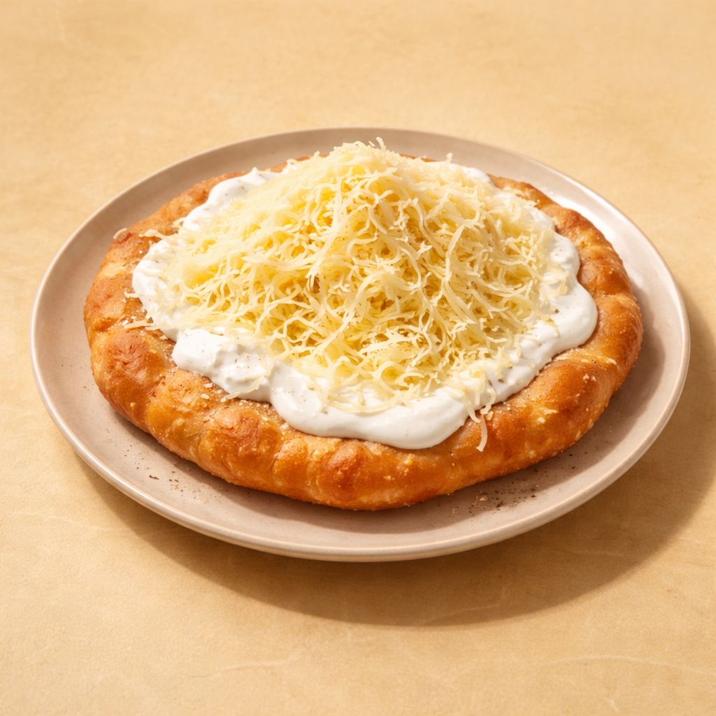 Klassische Lángos mit Sauerrahm und Käse