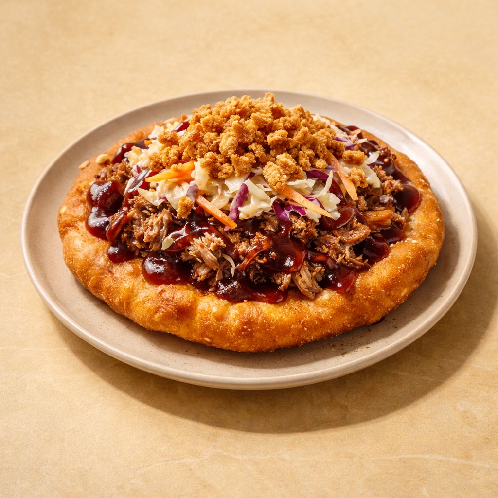 Lángos mit Pulled Pork Belag